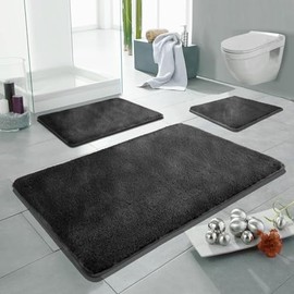 Linden Berg Bath Mat Anthracite 50 x 55 cm - Non-Slip Bath Mat - Microfibre - TPR Back - Oekotex Certified - Absorbent - Quick Drying - Washable - Easy Care