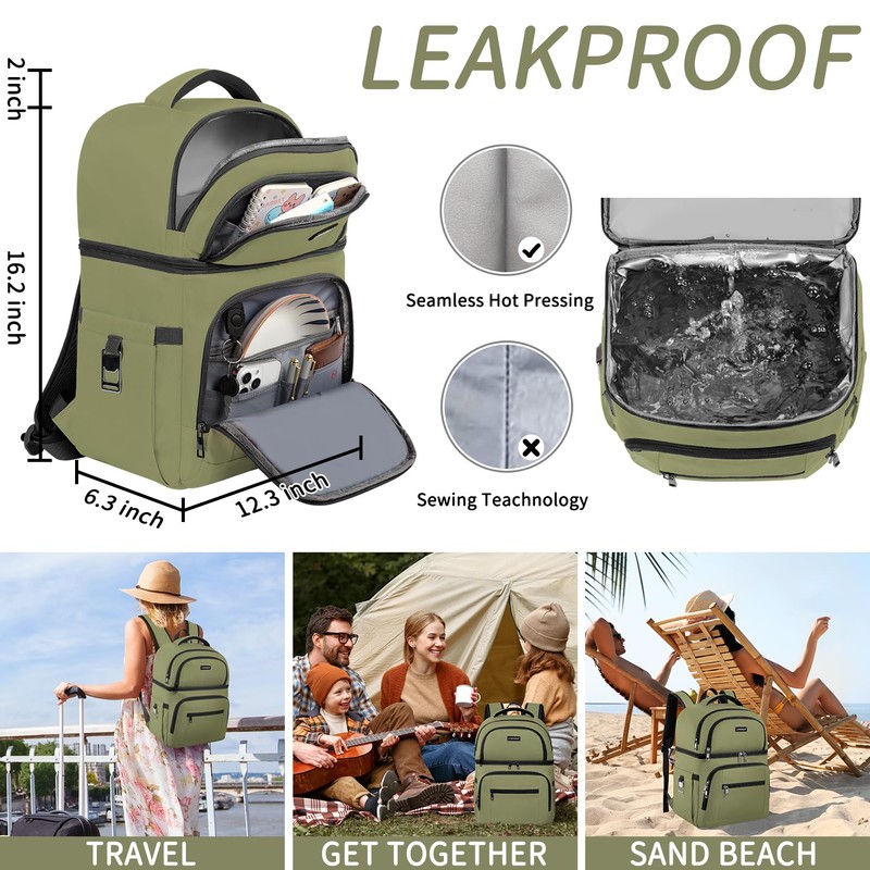 Cooler Backpack,Insulated Backpack Cooler Leakproof Double Deck Cooler Bag for