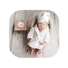 Newborn Monthly Baby Photo Props Bathrobes with Towel Sets for Boys Girls Photography (White)