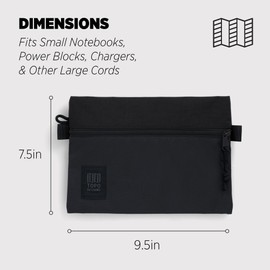 Topo Designs Accessory Bags, Travel Organizer Accessories for Smaller Items, Durable Storage Pouch, 3 Sizes, Fully Lined Pack Cloth (Medium, Black/Black)