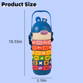 15 OZ Cute Barrel Animal Thermal Mug, 430ml Straw Water Bottle, 316 Stainless Steel Liner, Funny Digital Mug, Anti-scald and Anti-slip, Kid's Birthday Gift Admission Gift (Blue)