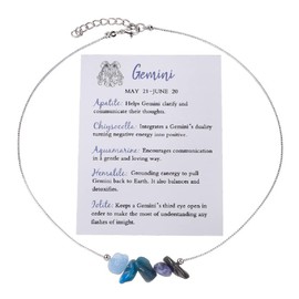 Healing Crystal Zodiac Necklace for Women Natural Stone Chakra Zodiac Sign Choker Necklaces 12 Constellation Raw Crystal Horoscope Astrology Birthday Jewelry Gifts -Gemini