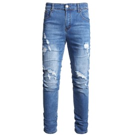 AITITIA Men's Ripped Jeans Taper Skinny Fit Stretch Denim Pants (38, 2010 Blue)