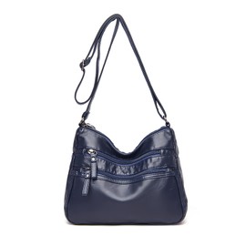 PORRASSO Women's Shoulder Bag Multi Bag Shoulder Bag Leather Waterproof Handbag Shoulder Bag for Work Travel Shopping Daily Use, blue, vintage