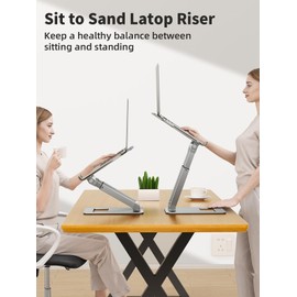 tounee Laptop Stand for Desk Adjustable Height, Telescopic Computer Stand with Pull Out Design Ergonomic Laptop Riser Fits All Laptops 10-17"-Silver