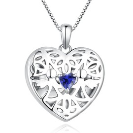 FJ Heart Photo Locket Necklace Guardian Angel Pendant 925 Sterling Silver Sapphire Necklace September Birthstone Necklace that Holds Pictures for Memory Jewellery Gifts for Women Girls