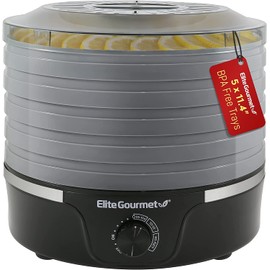 Elite Gourmet EFD319BNG Food Dehydrator, 5 BPA-Free 11.4" Trays Adjustable Temperature Controls, Jerky, Herbs, Fruit, Veggies, Dried Snacks, Black and Grey, 5 Trays