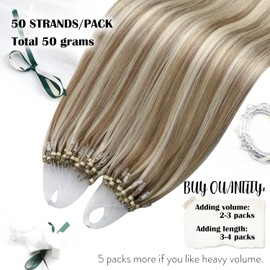 Moresoo Micro Hair Extensions Human Hair Highlights Blonde Micro Loop Hair Extensions Medium Golden Blonde with Light Blonde Micro Ring Hair Extensions for Women 22 Inch 50g/50s