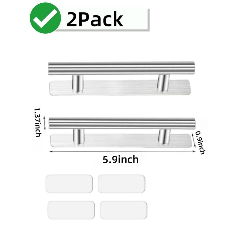 bepisof 2Pack Self-Adhesive Drawer Handles Stick On Cabinet Pulls Aluminum