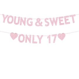 17th Birthday Party Decorations for Girls, Rose Gold Glitter Young & Sweet Only 17 Banner, Dancing Queen 17,Girls 17 Years Old Birthday Party Decorations Supplies