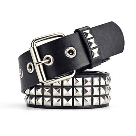 FOCAST Black Studded Belt Punk Rock Rivet Grommet belt Threads Belt with Bright Metal Pyramid for Women Men (Black, Fit Pant 31-36 inch)
