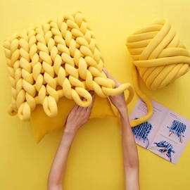 Giant Arm Knitting Chunky Yarn for Braided Knot Throw Blanket, Jumbo Chunky Yarn Big Twist Tubular Yarn Soft Extra Thick Yarn, Bulky Hand Knit Yarn, DIY Weave Craft Crochet Yarn(Lemon Yellow 0.55lb)