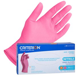 Henry Schein Criterion Nitrile Exam Gloves, Magenta Pink, 200/Box, Large, Latex-Free, Powder-Free, Soothing Formula with Vitamin E and Aloe Vera