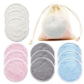 Set of 12 make-up removal pads, washable and reusable, made of bamboo and cotton with wash bag, make-up remover pads, super soft and environmentally friendly, zero waste, for face and eyes