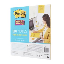 Post-it Super Sticky Big Notes, Pack of 1 Pad, with 30 Sheets ,279 mm x 279 mm, Yellow - Large Extra Sticky Notes For Note Taking, To Do Lists & Reminders