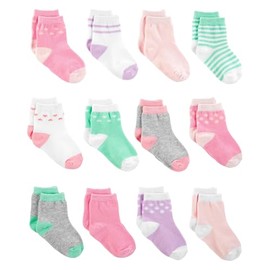 Simple Joys by Carter's - Calcetines para niña (12 unidades), color rosa y morado