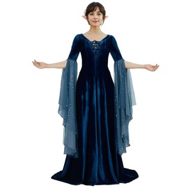 daizbella Renaissance Dress Women Retro Elegant Velvet Gown Medieval Dress Fantasy Medieval Costume