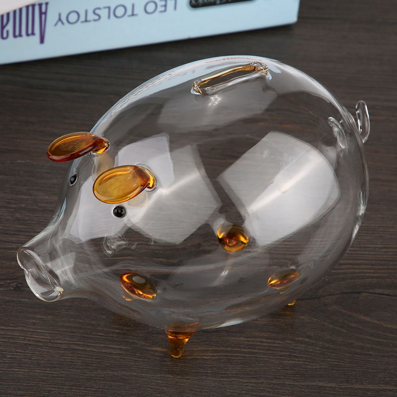 Transparent Glass Pig Coin Saver Bank Piggy Money Saving Box