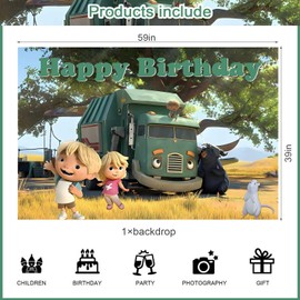 Trash Truck Happy Birthday Backdrop The Trash Truck Banner Poster for Car Theme Party Decorations Birthday Supplies Background Studio Shoot Photo Props Booth