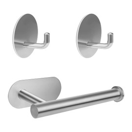 Self Adhesive Toilet Paper Holder and 2 Pack Towel Robe Hooks,Doweiss Bathroom Toilet Paper Roll No Drilling Matte 304 Stainless Steel Hang TP for Washroom