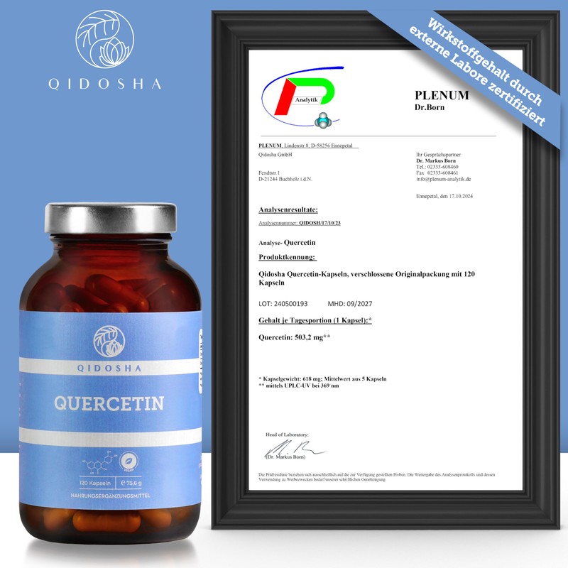 QIDOSHA® Quercetin Capsules High Dose, Test Winner 02/23*, 120 Pieces/Glass,