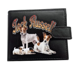 Jack Russell Dog Logo Anti RFID Theft Wallet Black Soft Leather Large Coin Pocket