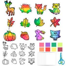 Window Stickers Crafts Spring Children, 12 Pieces DIY Colour Animal Fallen Leaves Craft Set Colourful Window Stickers Easter Craft Sets Window Decoration for Children's Gifts