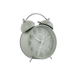 Karlsson KA5784GR Iconic Retro-Wecker, leises Uhrwerk, Metall, Jadegrün, grau, H16,5 x 5,5 x 11 cm