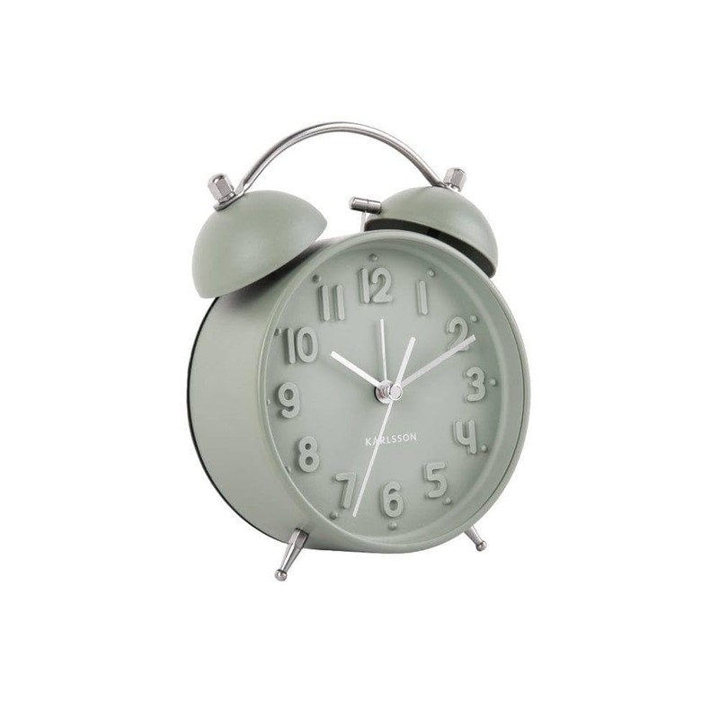 Karlsson KA5784GR Iconic Retro-Wecker, leises Uhrwerk, Metall, Jadegrün, grau, H16,5