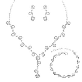 Silver Plated Elegant Necklace Earrings Bride Bridesmaid Jewelry Sets for Wedding Prom Crystal Jewelry Set for Women Costume Accessories, Metal, crystal