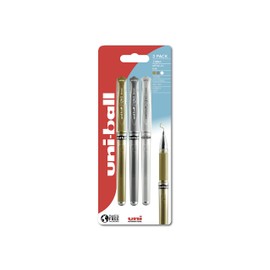 Uni-Ball UM-153 Signo Metallic Rollerball Gel Colouring Pens. Premium Broad 1.0mm Ballpoint Tip. Arts and Crafts for Kids & Adults. Fade & Water Resistant Uni Super Ink. Pack of 3 Gold, Silver, White