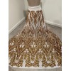 wowfabric4less123 Gold White  4way stretch sequins Embroidery Mesh Lace fabric 50” Width 1 Yard