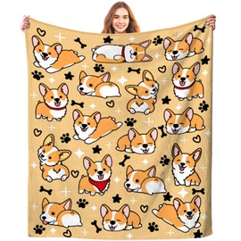 Cute Corgi Blanket Puppy Dog Pattern Blankets Bedding Soft Lightweight Flannel Throw Blankets Gifts for Corgi Lovers Kids Adults 80"X60"
