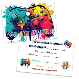 Xinfin 20pcs Video Gaming Birthday Party Invitations - Video Game Theme Party Invitations, Decorations, Favors for Kids Boys Girls Brother Son Nephew Gaming Party Decoration