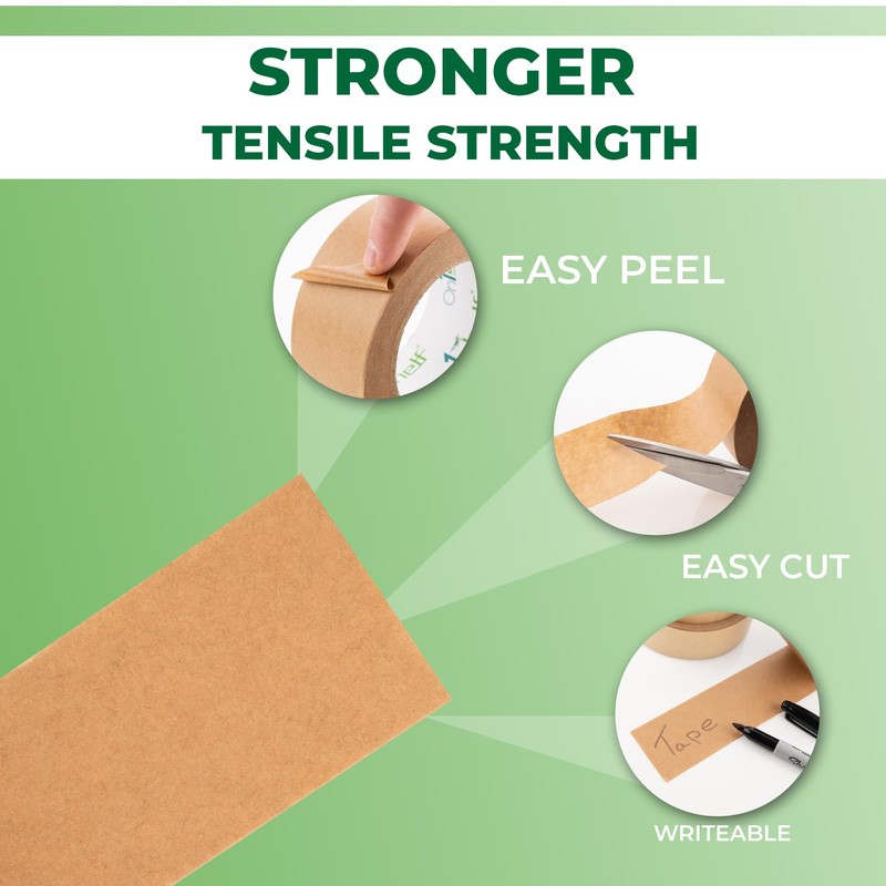 On1shelf® Eco-Friendly Biodegradable Kraft Carton Sealing Tape - 50m Long