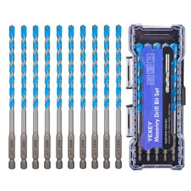 YEXEY 10PCS 1/4" Masonry Concrete Drill Bit Set,Tungsten Carbide Drill Bit Tip,Hex Shank Drill Bits Set for Tile,Brick,Marble,Plastic,Cement,Wood,Glass etc.