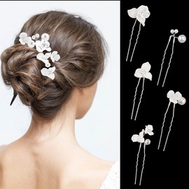 KICOSY 5PCS Flower Hair Pins for Women Pearls Bridal Hair Accessories Wedding Jewelry Pieces for Bride Rhinestone Pearls Headpiece for Flower Girls, Bridesmaids