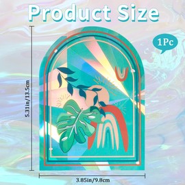 GORGECRAFT 5.3x3.9 Large Arch Shape Window Clings Anti-Collision Static Window Decals Monstera Wicker Leaf Print Suncatcher Stickers Prism Laser Film for Glass Sliding Door Prevent Birds Strikes