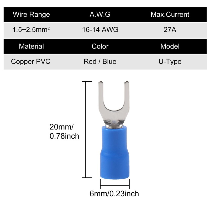 100Pcs 16-14AWG Insulated Terminals Ring Electrical Wire Crimp Connectors (Blue)