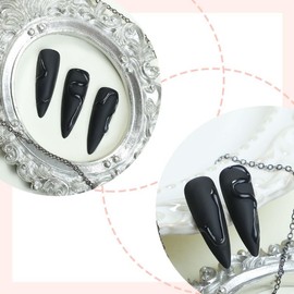 Long Press On Nails Stiletto Fake Nails Black False Nails With Snake Design Full Cover Acrylic Stick On Nails Artificial Nails Reusable Matte Glue On Nails For Women Manicure Art 24pcs