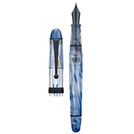 Asvine V126 Vacuum Fill Fountain Pen Blue Swirl Acrylic Medium Nib Large Capacity with Gift Box