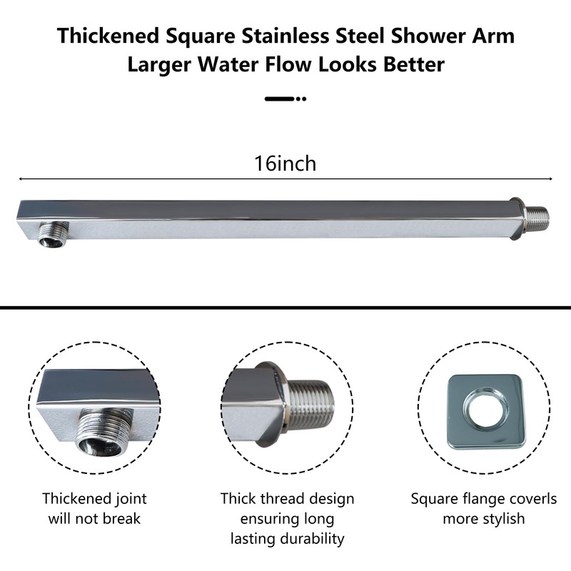 GGStudy Rain Shower Head Brushed Nickel with Extension Arm 16