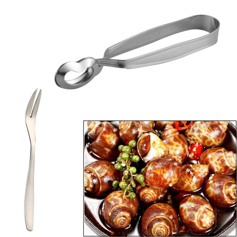 2pcs Stainless Steel Escargot Snail Tong and Snail Fork for