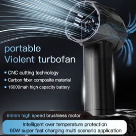 Pro X64 Violent Turbo Fan, Upgrade 750W Mini Car Violent Blower, 64mm Duct Fan 16000mAh Car Dryer Air Blower with SOS Ambient Light, 1500g Instant Thrust 97 m/s Wind Speed