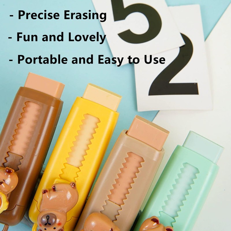 2 Pcs Retractable Pencil Eraser Cute Capybara Sliding Push Pull