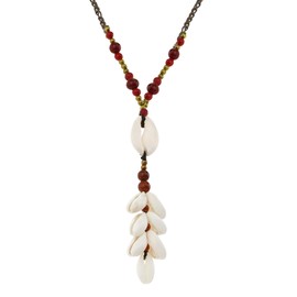 AeraVida Beach Chic Bohemian Seashells Boho Red Cotton Rope Long Necklace | Rope Necklace | Long Necklace Jewelry | Seashell Necklace For Women | Necklace Jewelry Gifts