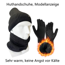 LuckyQianyi Winter Hat, Scarf Gloves, Touchscreen Gloves Set for Men and Women, Winter Hat, Knitted Hat, Beanie, Tube Scarf, Winter Gloves, Knitted Gloves with Fleece, Lined Gift, darkgray