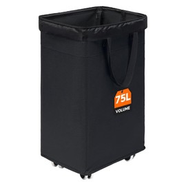 CHICVITA 75L Slim Laundry Hamper with Wheels and Removable Wash Bag, Black Rolling Basket with Handle for Laundry Room