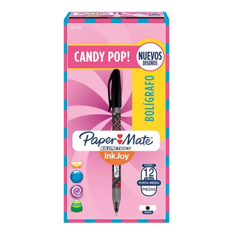 Paper Mate 24 Bolígrafos Tinta Negra Candy Pop Punta Media