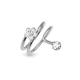 Bungsa Flower middle ring with crystal zirconia stone toe ring bendable silver for women (toe ring, foot jewellery, toe ring, nail ring, middle ring, nail ring, bendable, adjustable), Brass, Cubic
